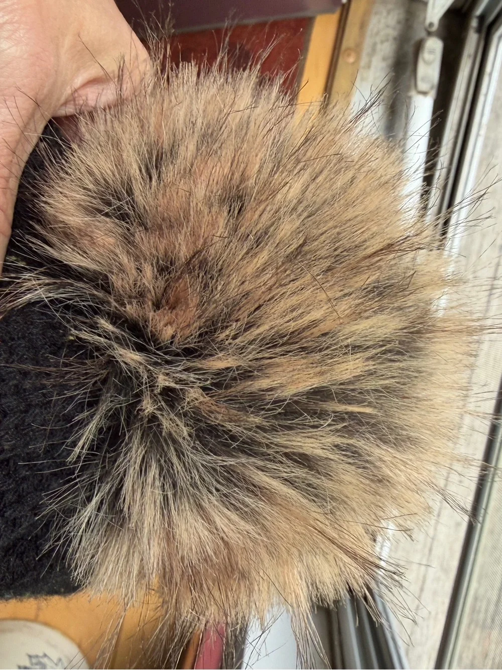 Kids Winter Nordic Knit Beanie Hat with Faux Fur Pom Pom Black White Fleece Line